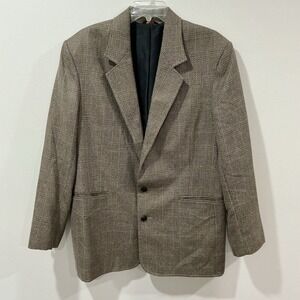 Vintage‎ Blazer Jacket Wool Blend Size 42R Tan Western Tweed Houndstooth Cowboy